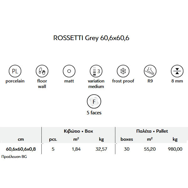 Karag Rossetti Grey Πλακάκι Δαπέδου