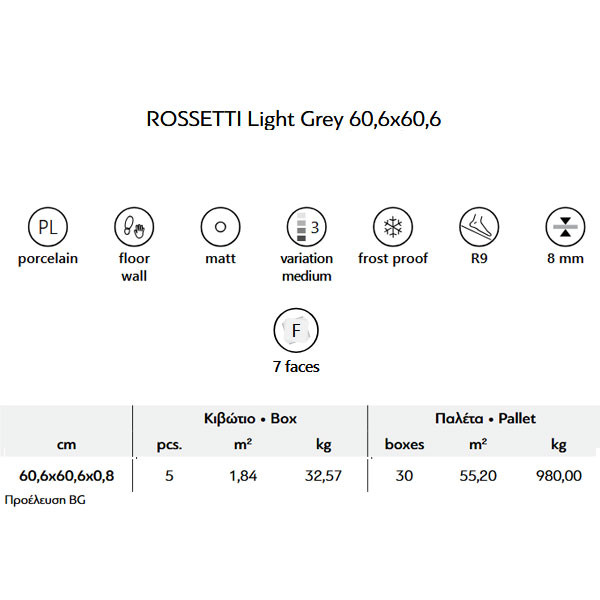 Karag Rossetti Light Grey Πλακάκι Δαπέδου