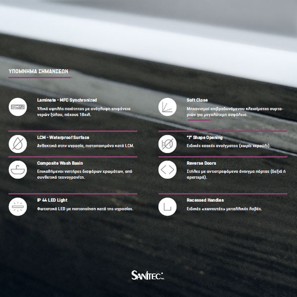 Sanitec Alba Β 80 Ανάγλυφο Συνθετικό Βάση Επίπλου Μπάνιου Με Νιπτήρα