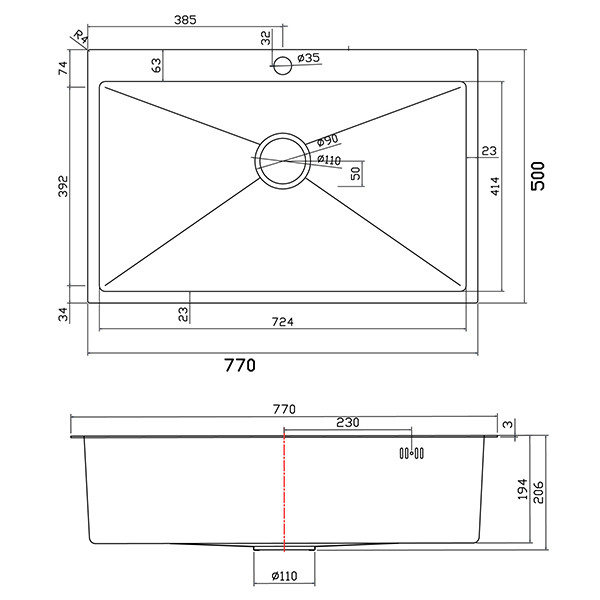 Sanitec Vision 7750B Νεροχύτης Ανοξείδωτος Ένθετος