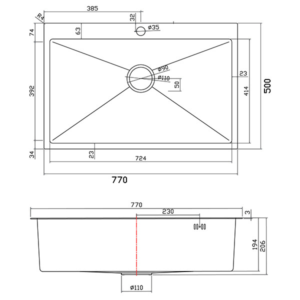 Sanitec Vision 7750HS Νεροχύτης Ανοξείδωτος Ένθετος