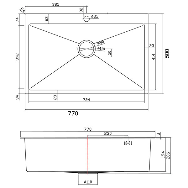 Sanitec Vision 7750S Νεροχύτης Ανοξείδωτος Ένθετος