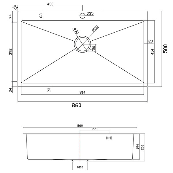 Sanitec Vision 8650B Νεροχύτης Ανοξείδωτος Ένθετος