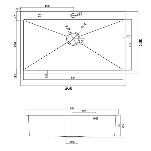 Sanitec Vision 8650HS Νεροχύτης Ανοξείδωτος Ένθετος