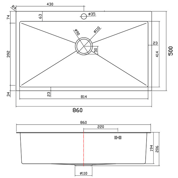 Sanitec Vision 8650S Νεροχύτης Ανοξείδωτος Ένθετος
