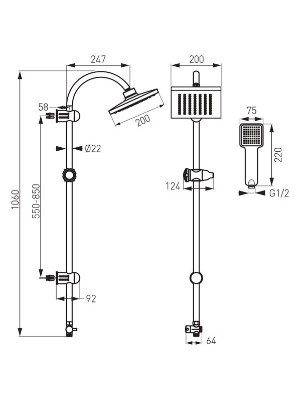 Ferro Squerto NP22-BL Black Στήλη Ντους Χωρίς Μπαταρία