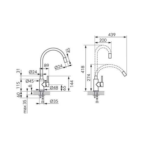 Ferro Zumba BZA4BLB Black Μπαταρία Κουζίνας Πάγκου