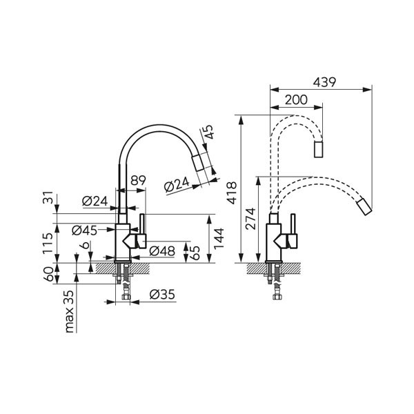 Ferro Zumba BZA4PSS Beige Μπαταρία Κουζίνας Πάγκου