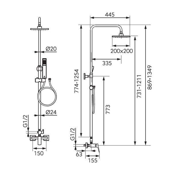 Ferro Vitto Verdeline NP81-BVI7UVL-GM Gun Metal Στήλη Ντους Με Μπαταρία