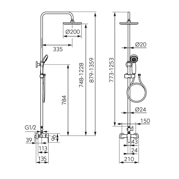 Ferro Ritto NP84-BTR7U Chrome Στήλη Ντους Με Μπαταρία