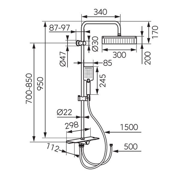 Ferro Kanto Verdeline NP94VL-BL Black Στήλη Ντους Χωρίς Μπαταρία