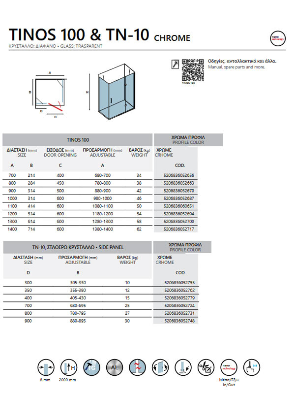 Karag Tinos 100 & TN-10 Καμπίνα Ασύμμετρης Ντουζιέρας