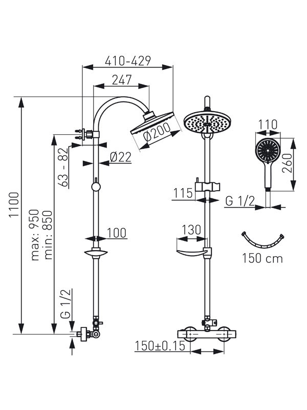 Ferro Trinity NP71-TRM7U Chrome Στήλη Ντους Με Μπαταρία