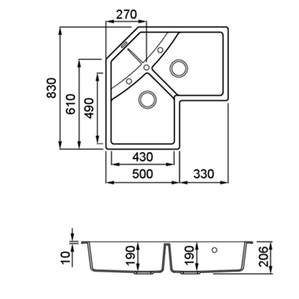 Elleci Unico Corner Νεροχύτης Γρανίτης Ένθετος