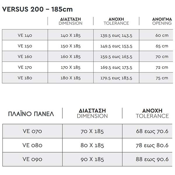 Tema Versus 200 VE 140 - VE 070  Καμπίνα Ασύμμετρης Ντουζιέρας