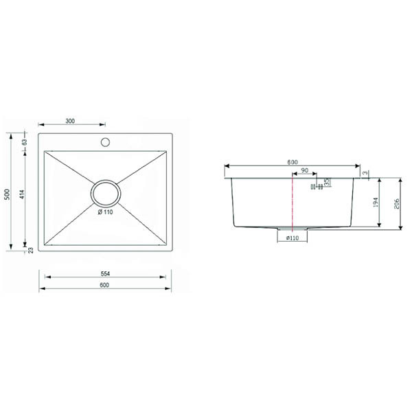 Sanitec Vision 6050S Νεροχύτης Ανοξείδωτος Ένθετος