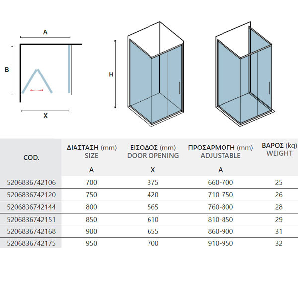Karag Vivox 400 Καμπίνα Ντουζιέρας Τοίχο - Τοίχο