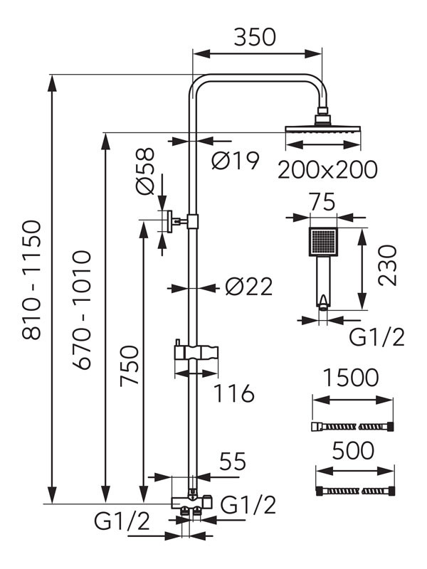 Ferro Rondo Square NP46 Chrome Στήλη Ντους Χωρίς Μπαταρία