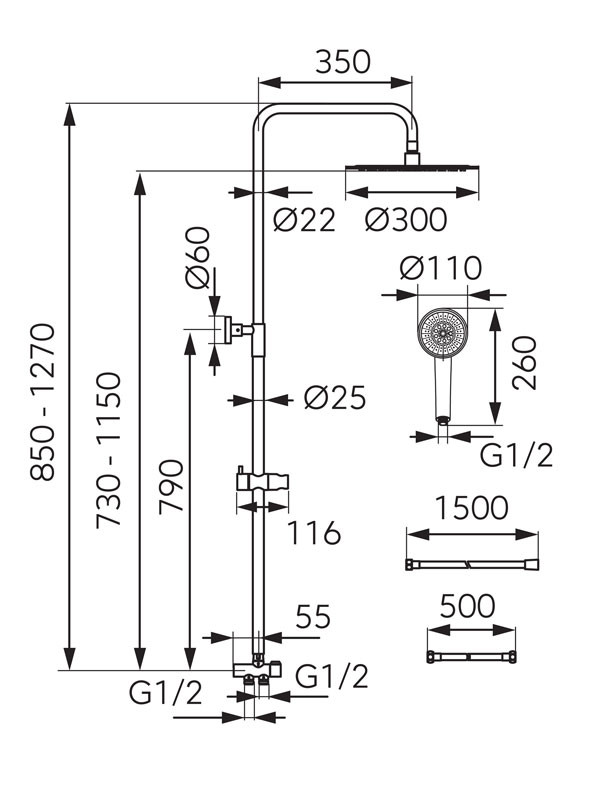 Ferro Wizard Pro NP47 Chrome Στήλη Ντους Χωρίς Μπαταρία