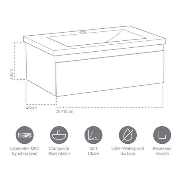 Sanitec Zeus 70 White Βάση Επίπλου Μπάνιου Με Νιπτήρα 