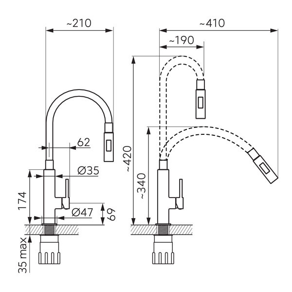 Ferro Zumba Slim 2F BZA43P Chrome / Sand Μπαταρία Κουζίνας Πάγκου