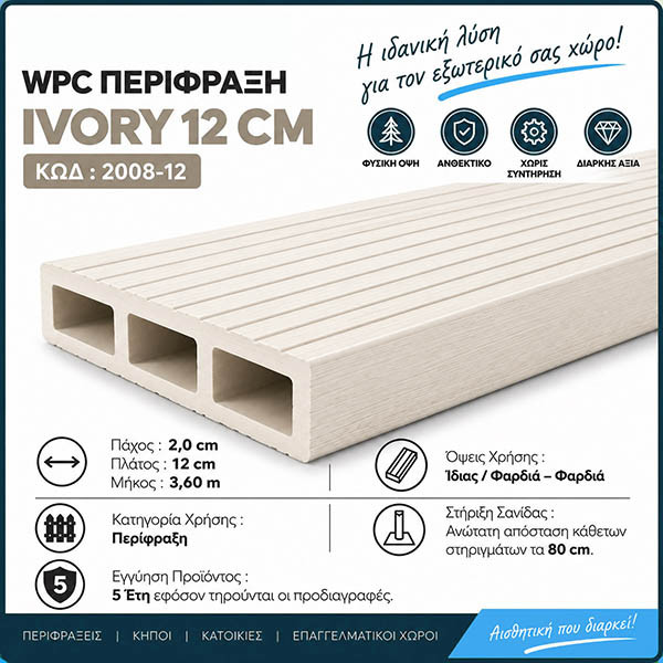 WPC DECK Σανίδα Περίφραξης Ivory 2008-12