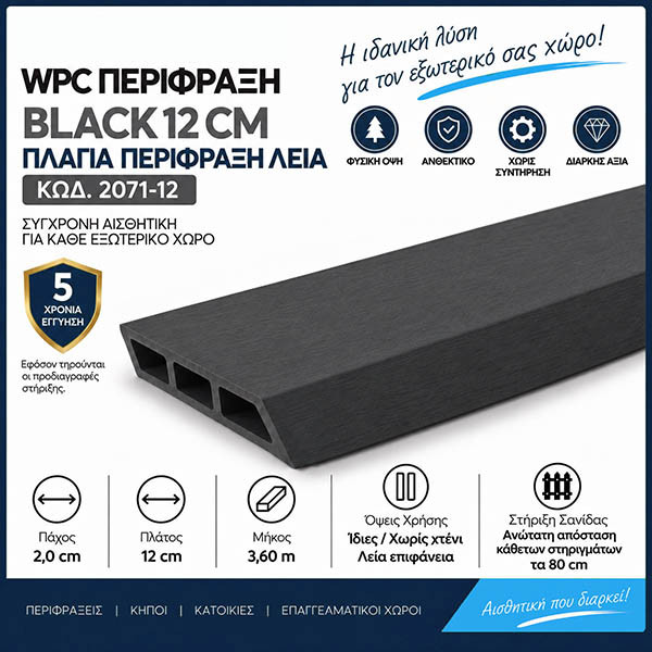 WPC DECK Σανίδα Περίφραξης Black 2071-12