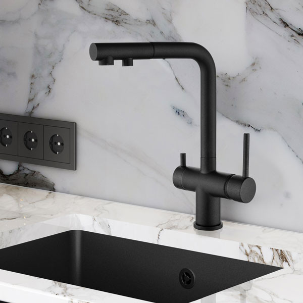 Helika Akvaduo Plus 2683 Black Μπαταρία Κουζίνας Πάγκου