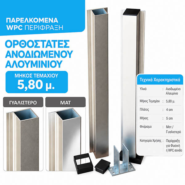 WPC Ορθοστάτης Περίφραξης Ανοδιωμένο Αλουμίνιο Φυσικό