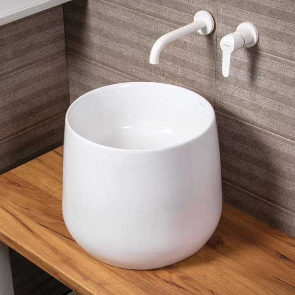 Adamidis Kaspo 41 White Gloss Νιπτήρας Eπικαθήμενος