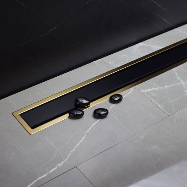 Karag Confluo Premium Line 750 24K Gold Black Glass Γραμμικό Κανάλι-Σχάρα Μπάνιου