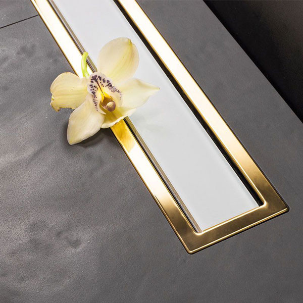 Karag Confluo Premium Line 450 24K Gold White Glass Γραμμικό Κανάλι-Σχάρα Μπάνιου