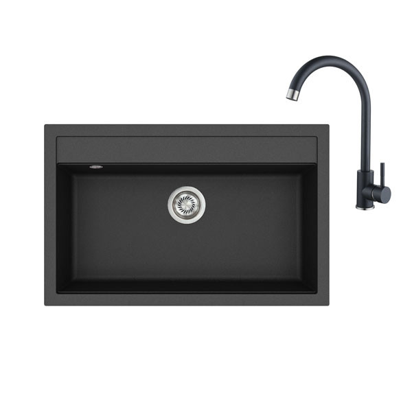 Helika QUADRO SQQ103-601  +  Sabia Eco 5523E2 Black Metallic Νεροχύτης Και Μπαταρία