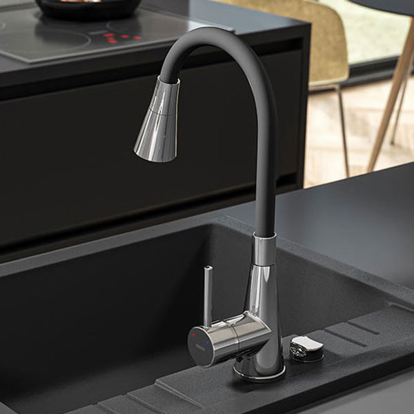 Ferro Zumba II BZA42B Chrome / Black Μπαταρία Κουζίνας Πάγκου