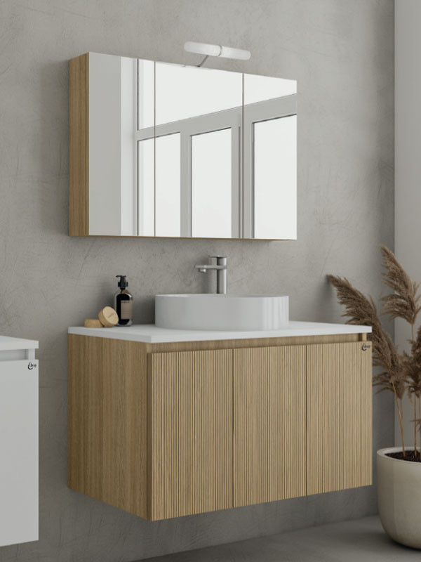 Drop Verona 90 Slavonia Oak & Strada 5FVRP90LO Έπιπλο Μπάνιου Μελαμινικό